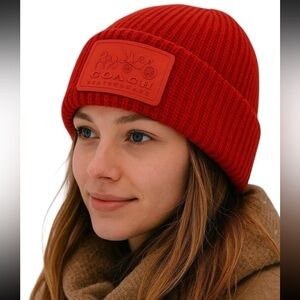 Coach Vibrant Red Woman Beanie. NWT